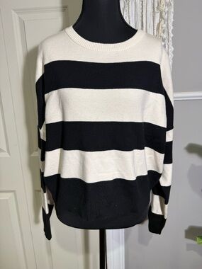No Boundaries Black and Cream Striped Crewneck Sweater